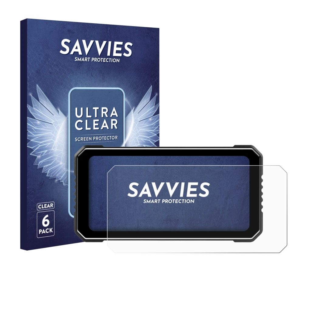Parte frontale di una confezione del prodotto con il logo del marchio Savvies. Accanto è raffigurato il dispositivo Vtopek MT2