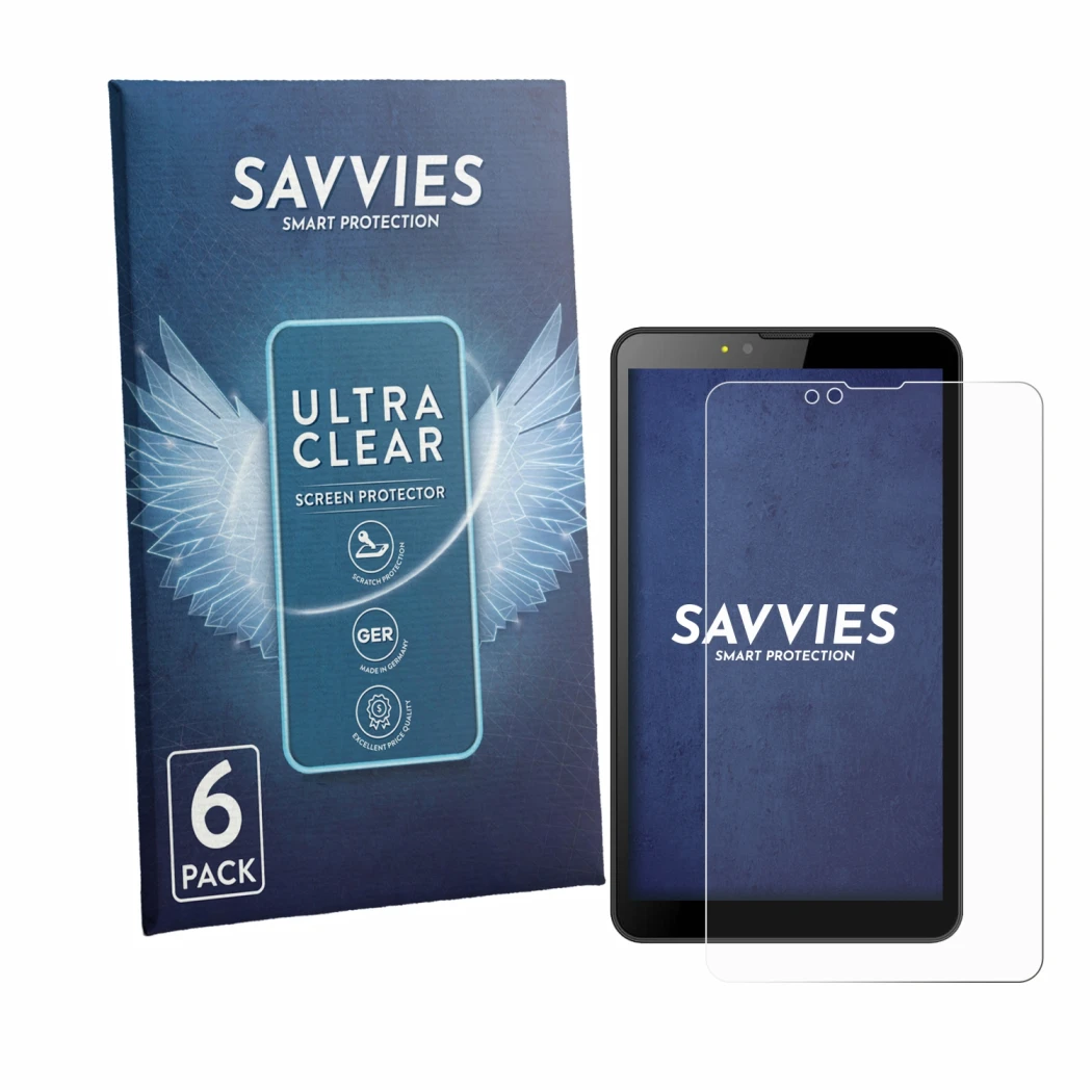 Parte frontale di una confezione del prodotto con il logo del marchio Savvies. Accanto è raffigurato il dispositivo Brave BT7X