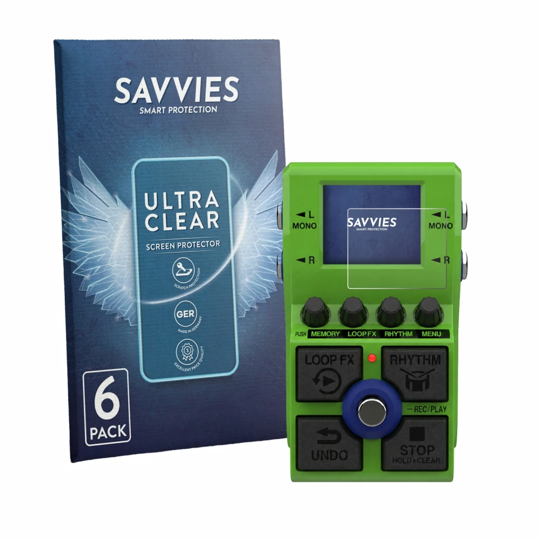 Parte frontale di una confezione del prodotto con il logo del marchio Savvies. Accanto è raffigurato il dispositivo Zoom MS-90