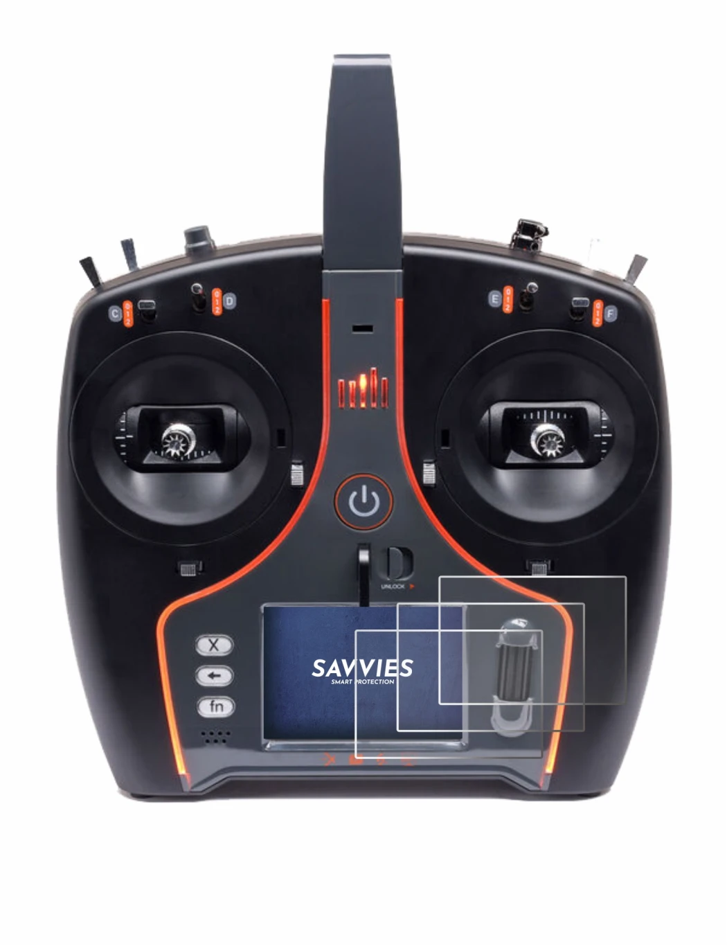 Immagine del dispositivo Spektrum NX7e Plus con un'ampia varietà di protezioni per lo schermo.