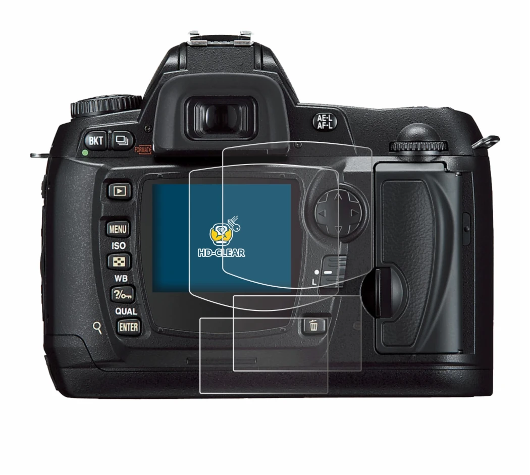 Immagine del dispositivo Nikon D70 con un'ampia varietà di protezioni per lo schermo.