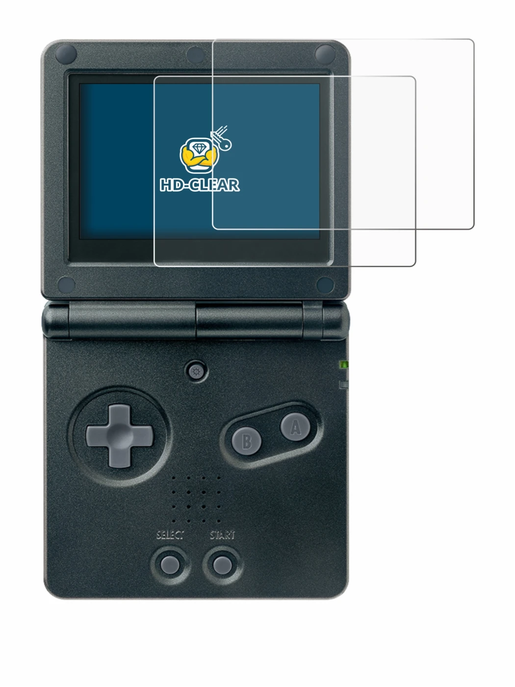 Immagine del dispositivo Nintendo Gameboy Advance GBA SP con un'ampia varietà di protezioni per lo schermo.