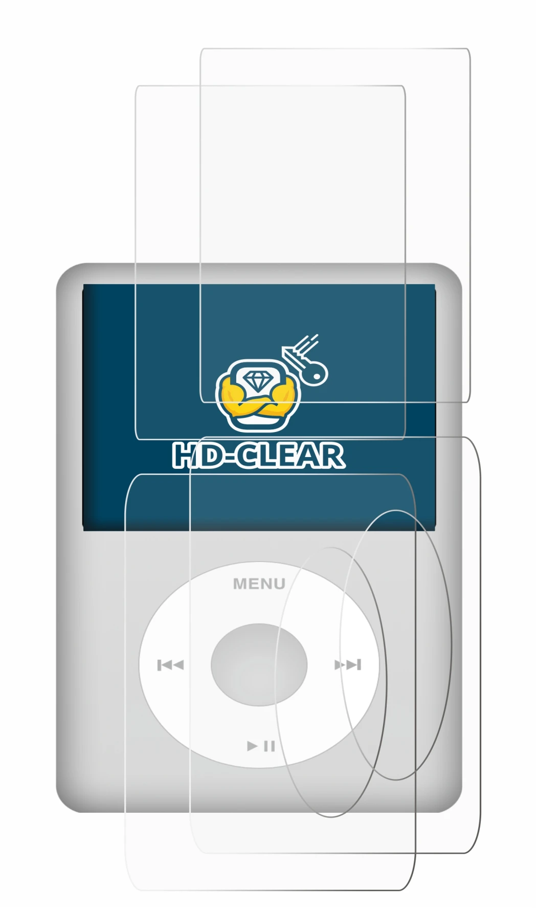 Immagine del dispositivo Apple iPod Classic (Fronte+Retro, 5.5 Gen.) con un'ampia varietà di protezioni per lo schermo.