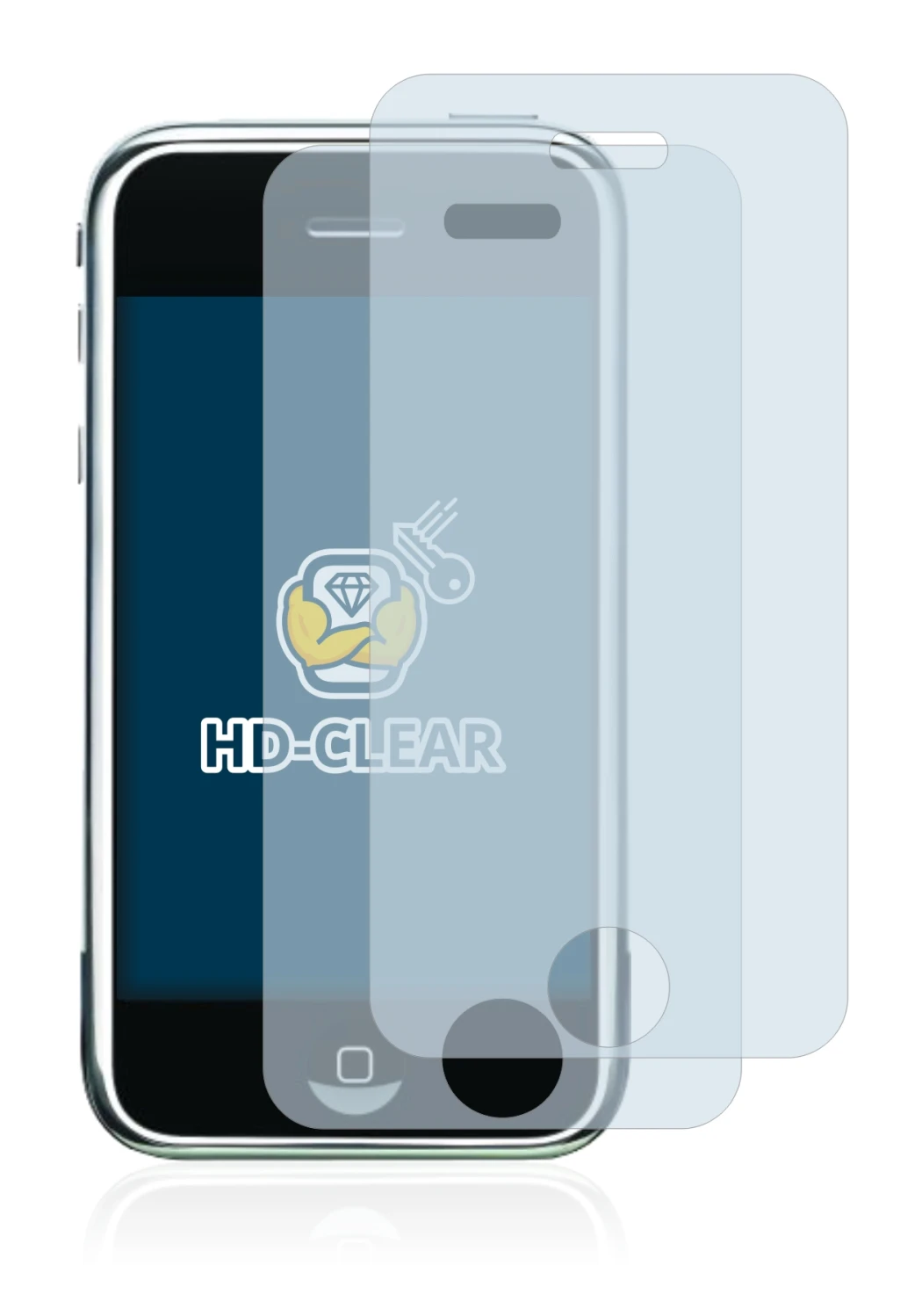 Immagine del dispositivo Apple iPhone 2G con un'ampia varietà di protezioni per lo schermo.
