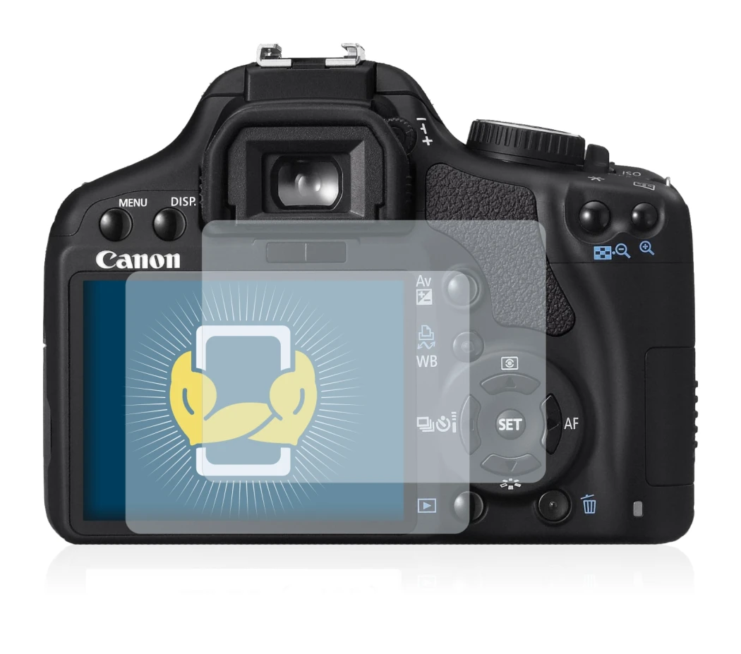 Immagine del dispositivo Canon EOS 450D con un'ampia varietà di protezioni per lo schermo.