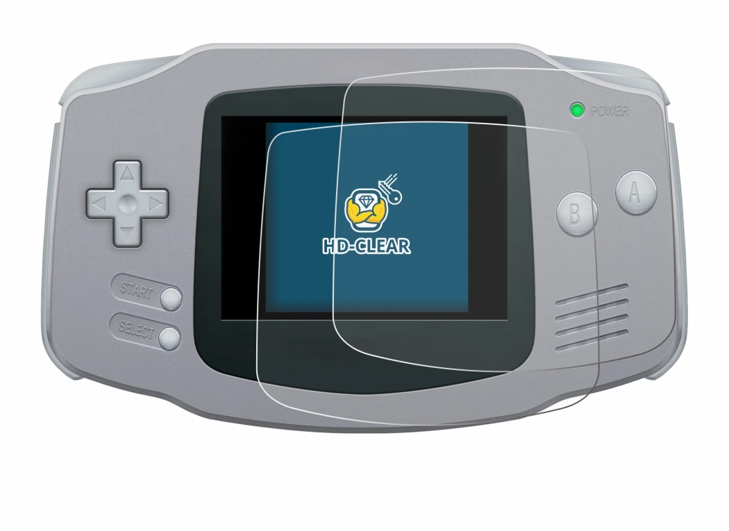 Immagine del dispositivo Nintendo Gameboy Advance GBA con un'ampia varietà di protezioni per lo schermo.