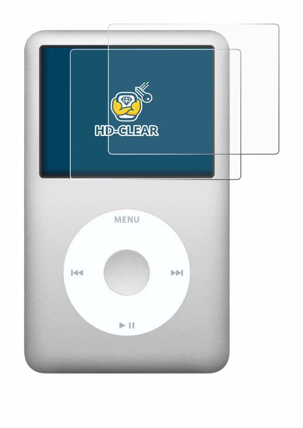Immagine del dispositivo Apple iPod classic 160 GB (7a Gen.) con un'ampia varietà di protezioni per lo schermo.