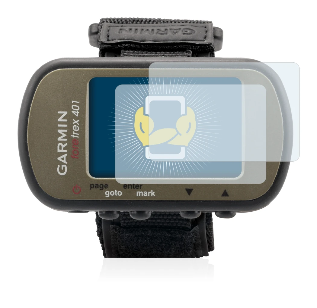 Immagine del dispositivo Garmin Foretrex 401 con un'ampia varietà di protezioni per lo schermo.