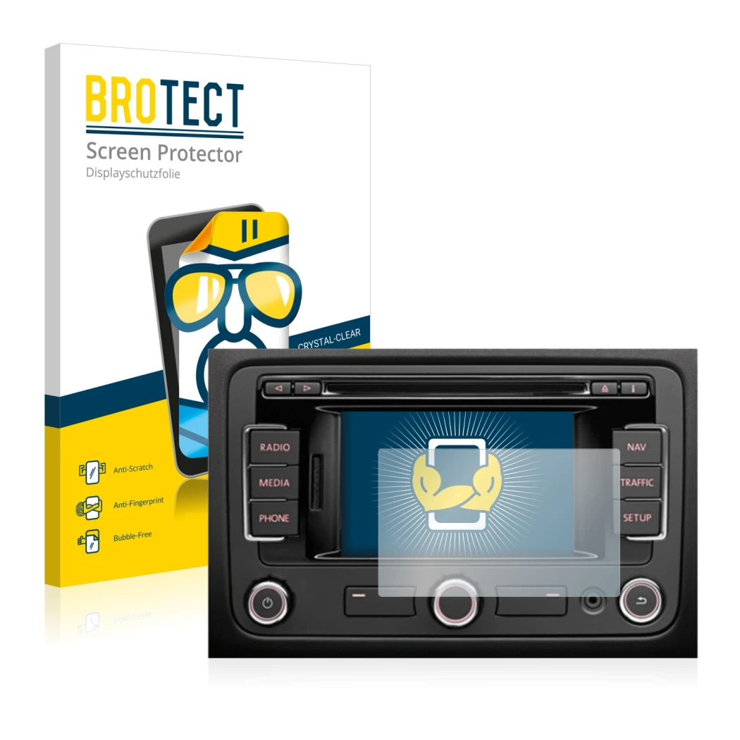 Parte frontale di una confezione del prodotto con il logo del marchio BROTECT. Accanto è raffigurato il dispositivo Volkswagen