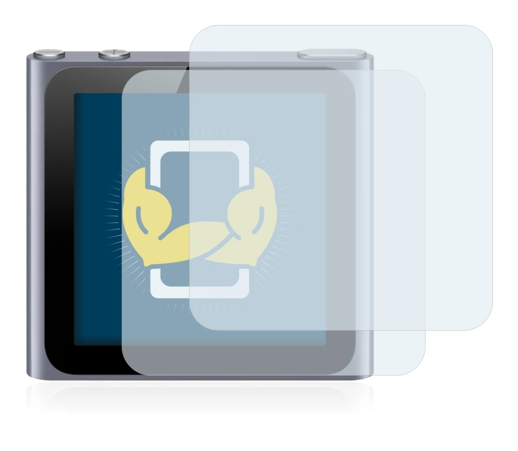 Immagine del dispositivo Apple iPod nano 2011 (6a. Gen.) con un'ampia varietà di protezioni per lo schermo.
