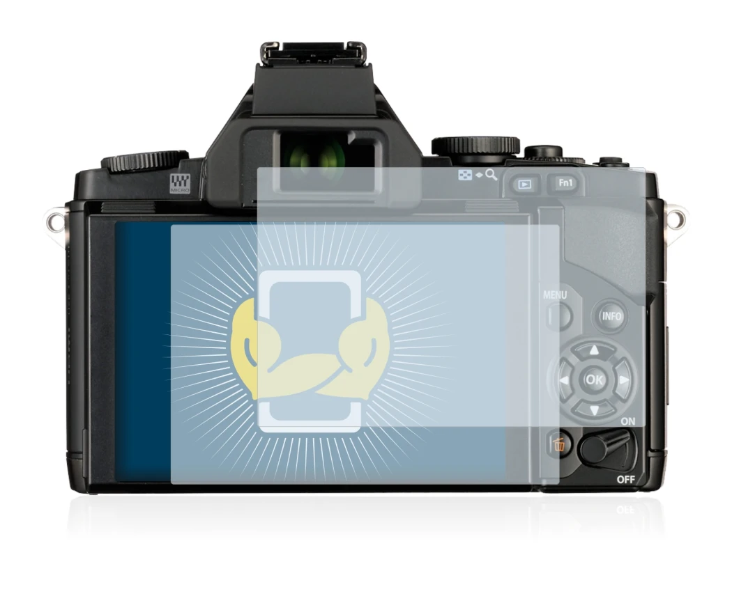 Immagine del dispositivo Olympus OM-D E-M5 con un'ampia varietà di protezioni per lo schermo.