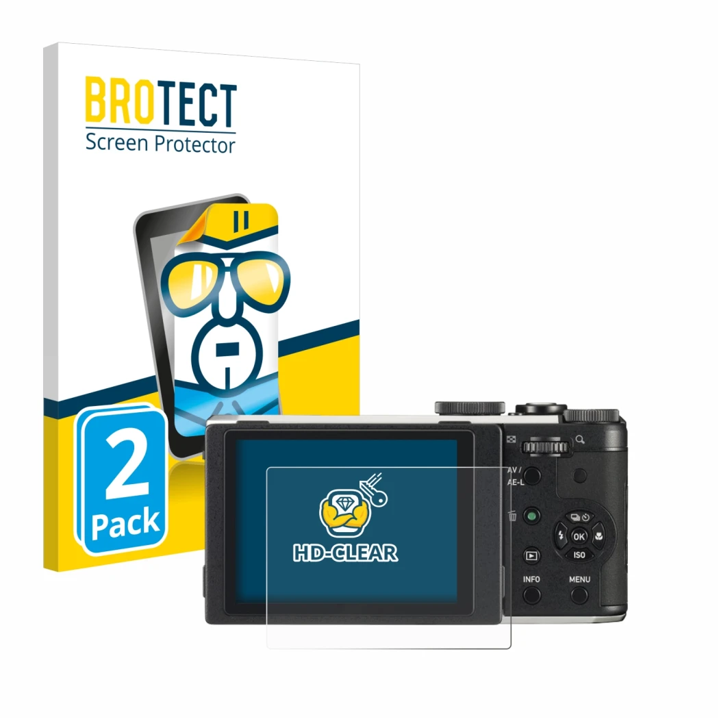 Parte frontale di una confezione del prodotto con il logo del marchio BROTECT. Accanto è raffigurato il dispositivo Pentax MX-