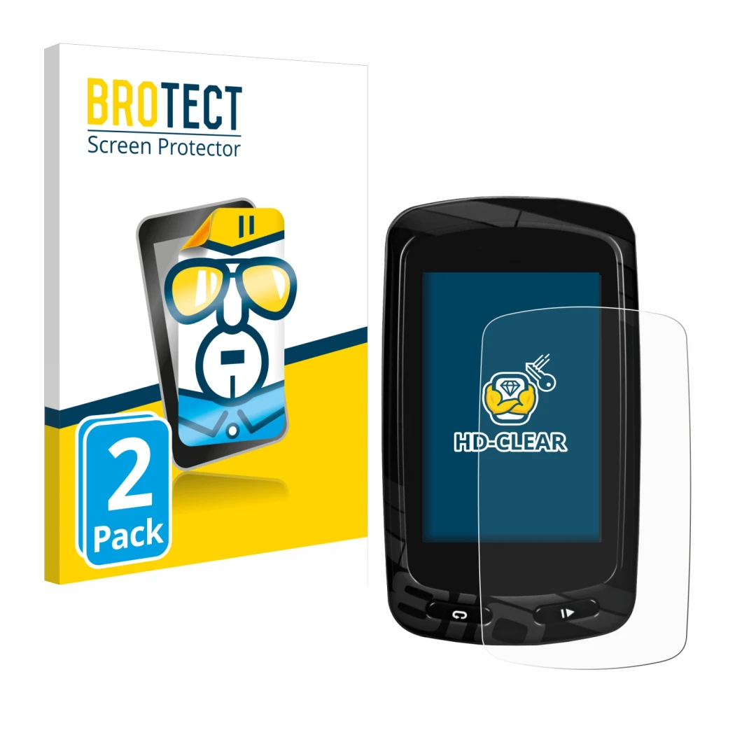 Parte frontale di una confezione del prodotto con il logo del marchio BROTECT. Accanto è raffigurato il dispositivo Garmin Edg