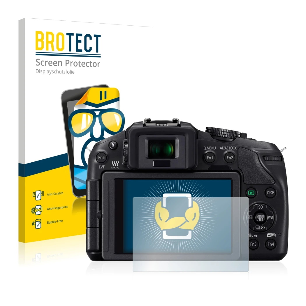 Parte frontale di una confezione del prodotto con il logo del marchio BROTECT. Accanto è raffigurato il dispositivo Panasonic 