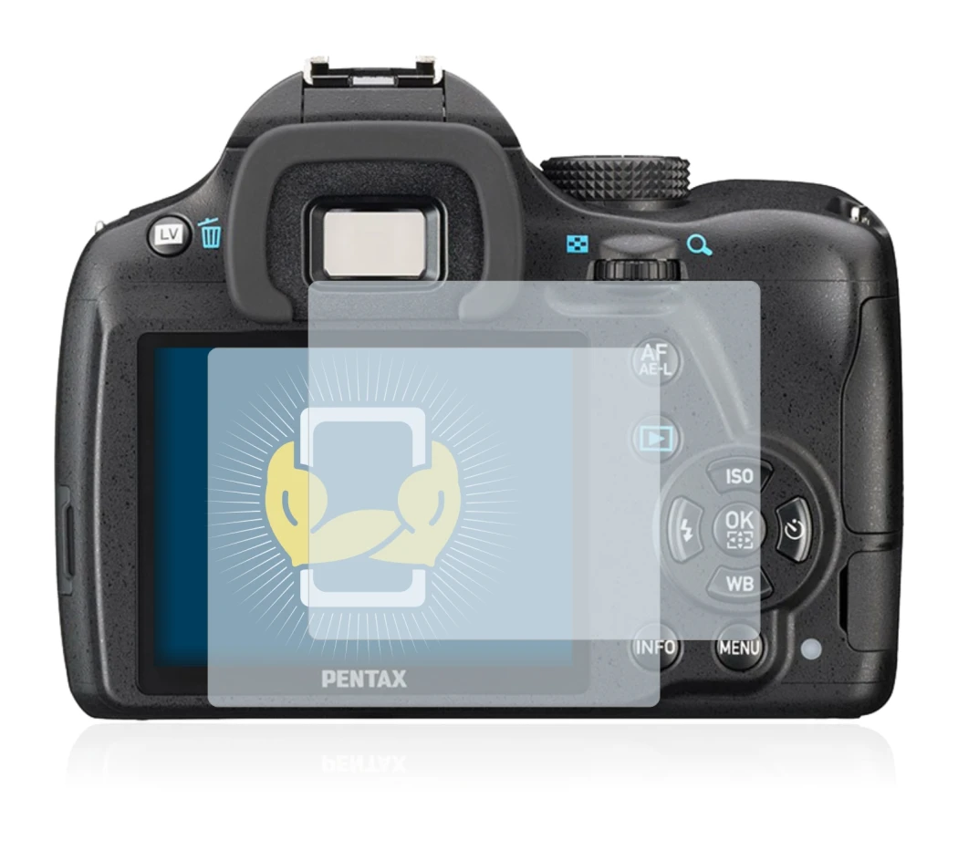 Immagine del dispositivo Pentax K-50 con un'ampia varietà di protezioni per lo schermo.