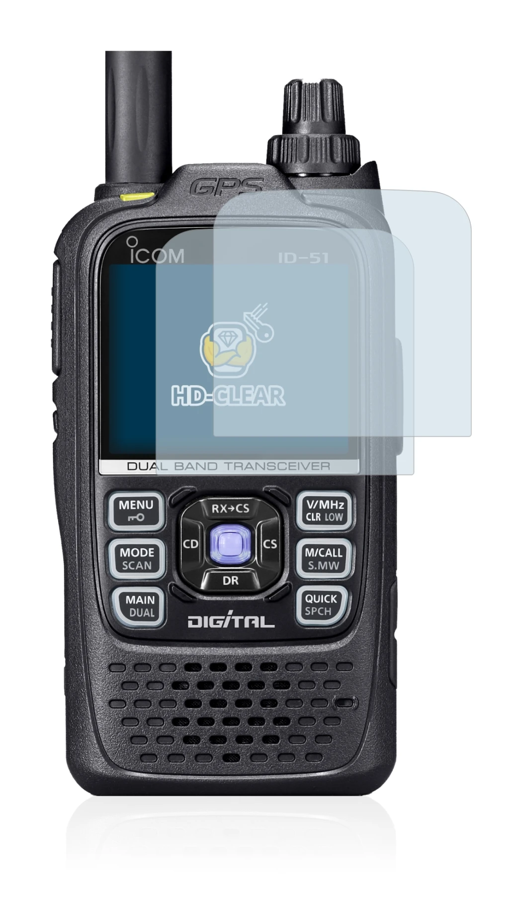 Immagine del dispositivo Icom ID-51 con un'ampia varietà di protezioni per lo schermo.