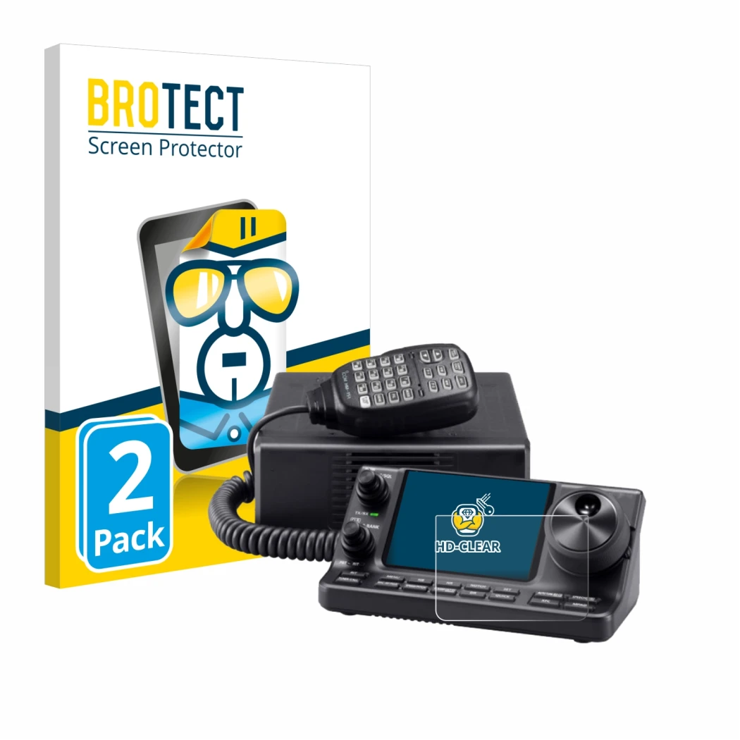 Parte frontale di una confezione del prodotto con il logo del marchio BROTECT. Accanto è raffigurato il dispositivo Icom IC-71