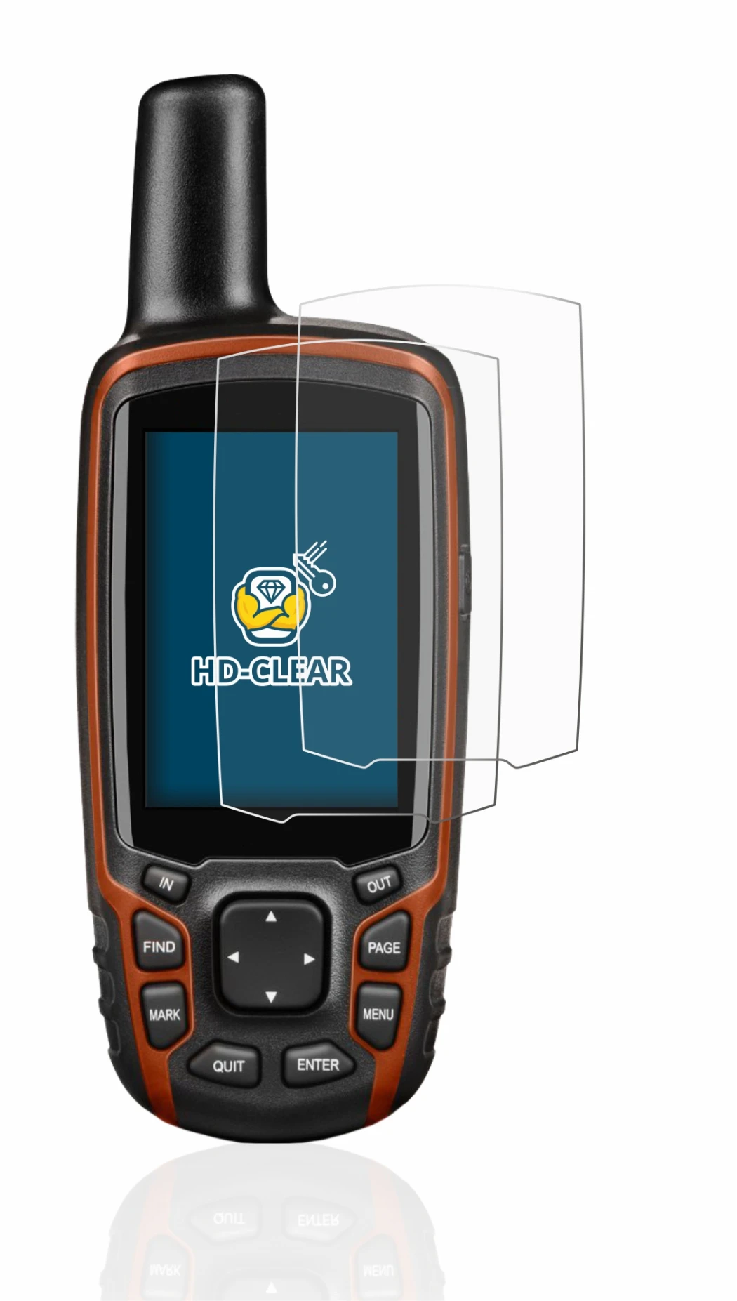 Immagine del dispositivo Garmin GPSMAP 64s con un'ampia varietà di protezioni per lo schermo.