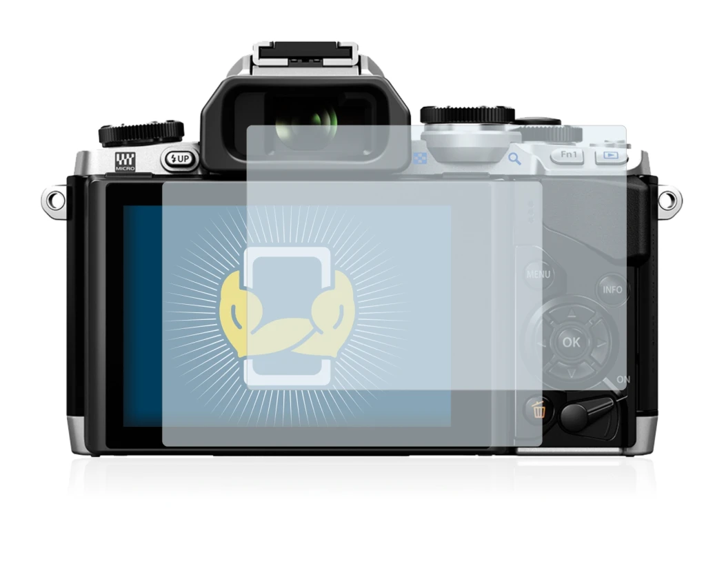 Immagine del dispositivo Olympus OM-D E-M10 con un'ampia varietà di protezioni per lo schermo.