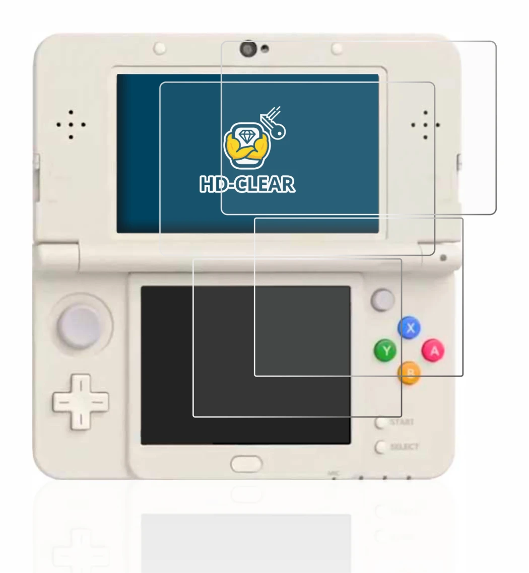 Immagine del dispositivo Nintendo New 3DS con un'ampia varietà di protezioni per lo schermo.