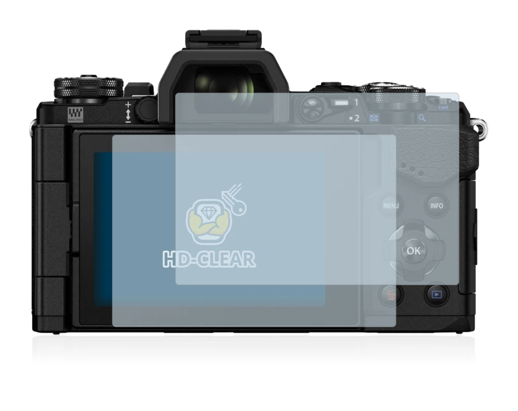 Immagine del dispositivo Olympus OM-D E-M5 Mark II con un'ampia varietà di protezioni per lo schermo.