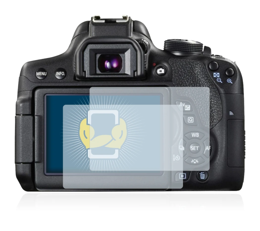 Immagine del dispositivo Canon EOS 750D con un'ampia varietà di protezioni per lo schermo.