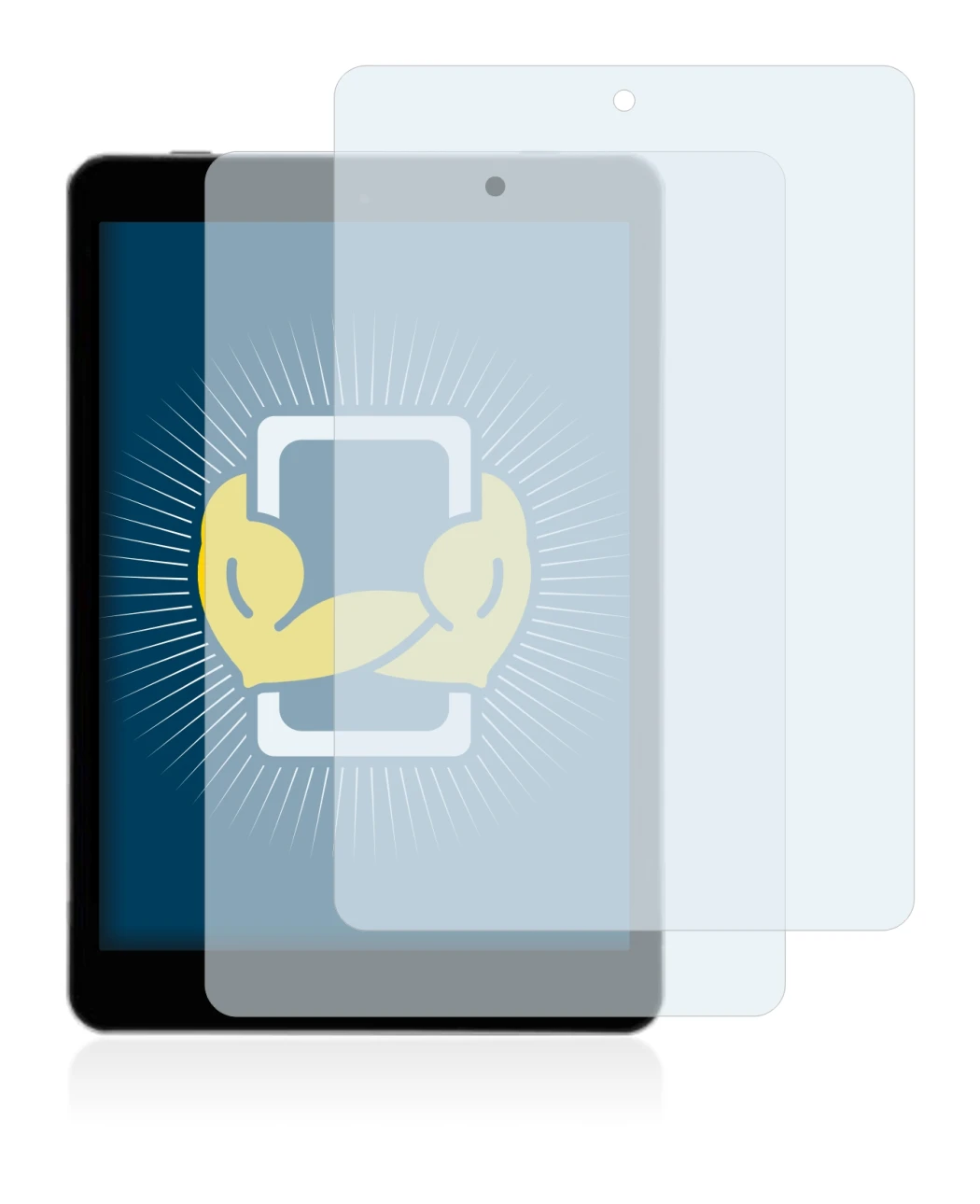 Immagine del dispositivo Kiano SlimTab 8 con un'ampia varietà di protezioni per lo schermo.