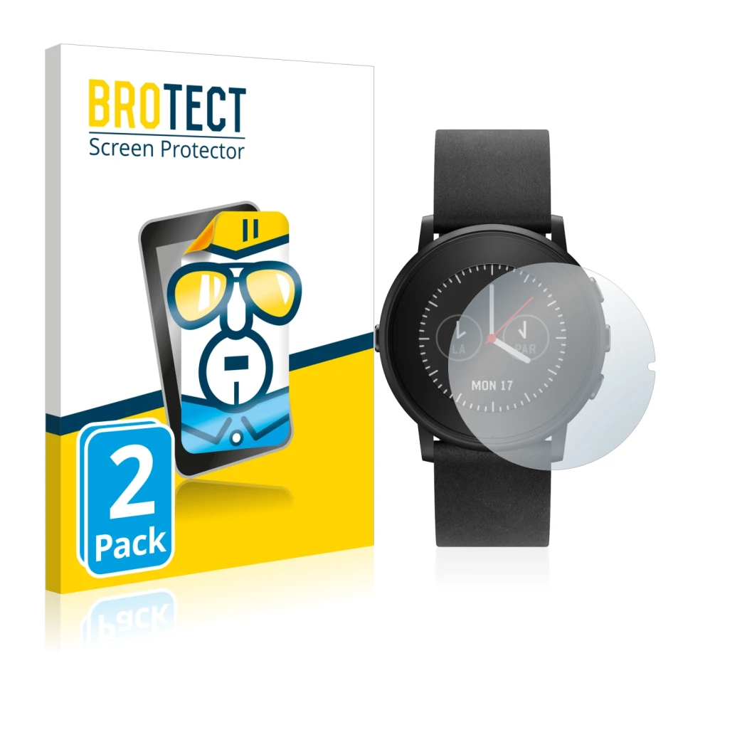 Parte frontale di una confezione del prodotto con il logo del marchio BROTECT. Accanto è raffigurato il dispositivo Pebble Tim