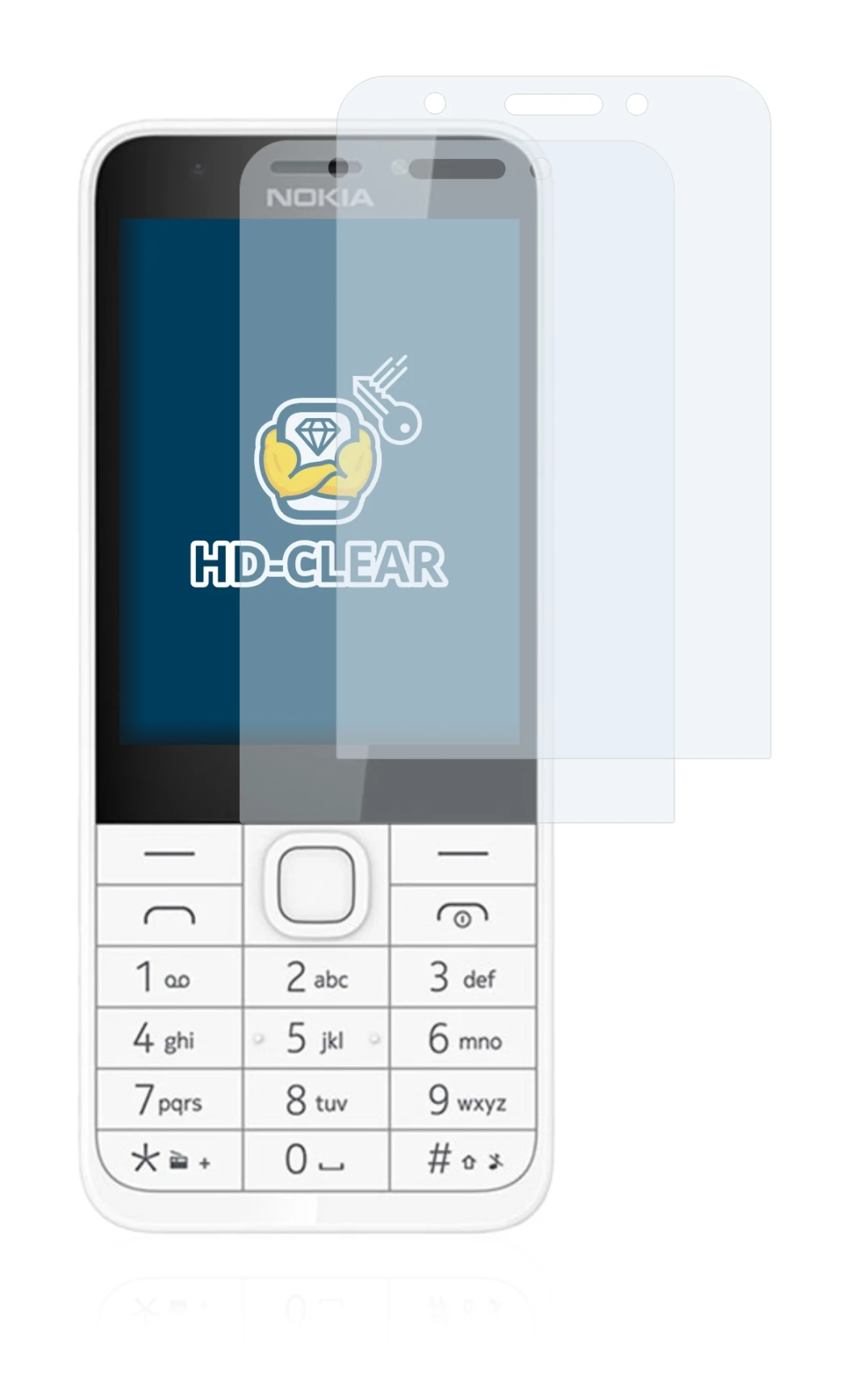 Immagine del dispositivo Nokia 230 con un'ampia varietà di protezioni per lo schermo.