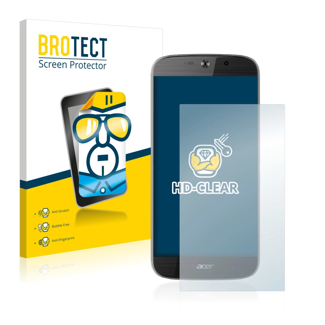 Parte frontale di una confezione del prodotto con il logo del marchio BROTECT. Accanto è raffigurato il dispositivo Acer Liqui