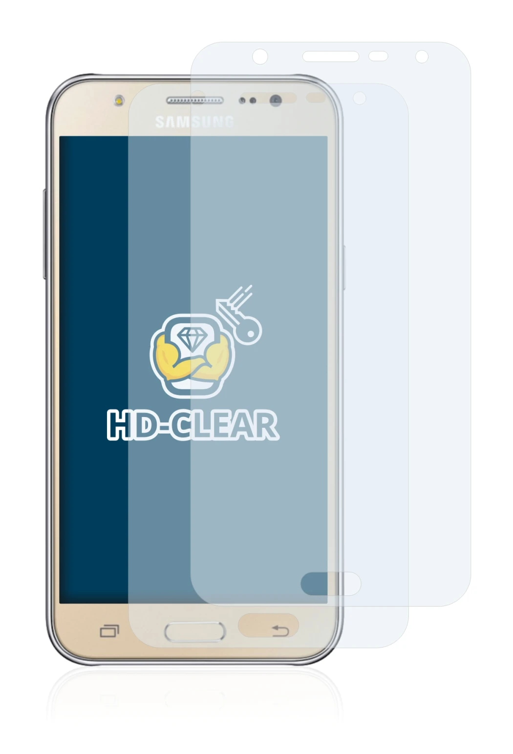 Immagine del dispositivo Samsung Galaxy J7 2016 con un'ampia varietà di protezioni per lo schermo.