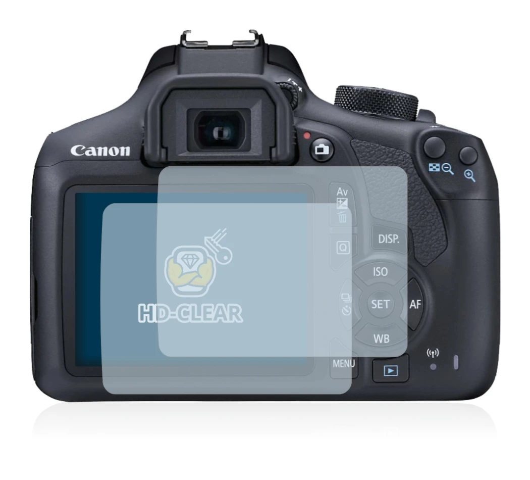 Immagine del dispositivo Canon EOS 1300D con un'ampia varietà di protezioni per lo schermo.