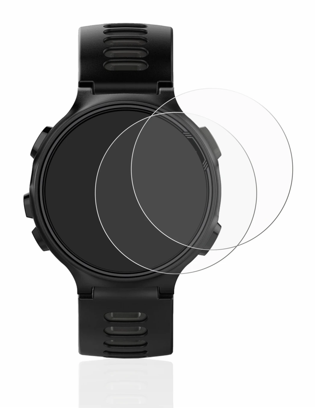Immagine del dispositivo Garmin Forerunner 735XT con un'ampia varietà di protezioni per lo schermo.