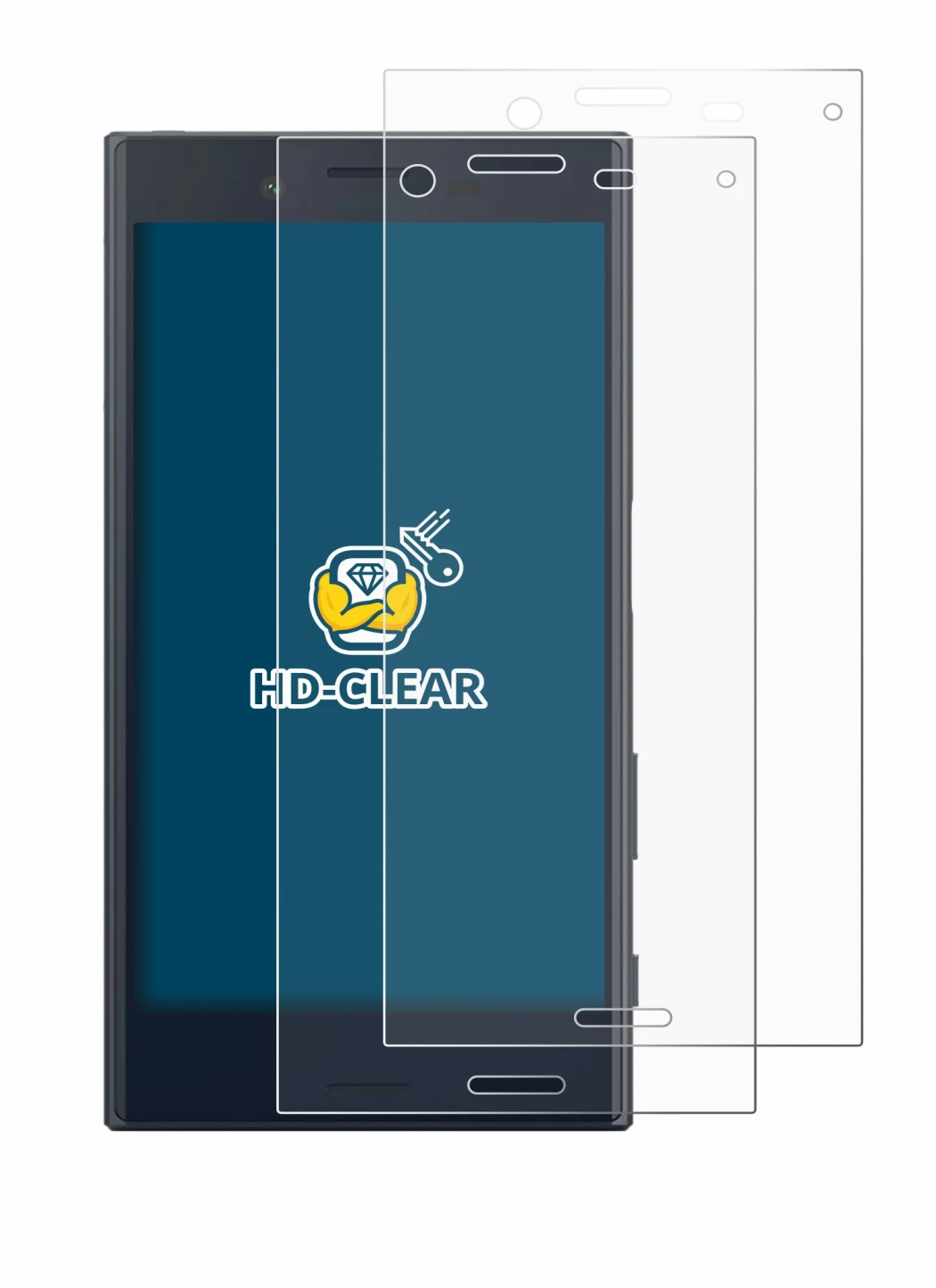 Immagine del dispositivo Sony Xperia X Compact con un'ampia varietà di protezioni per lo schermo.