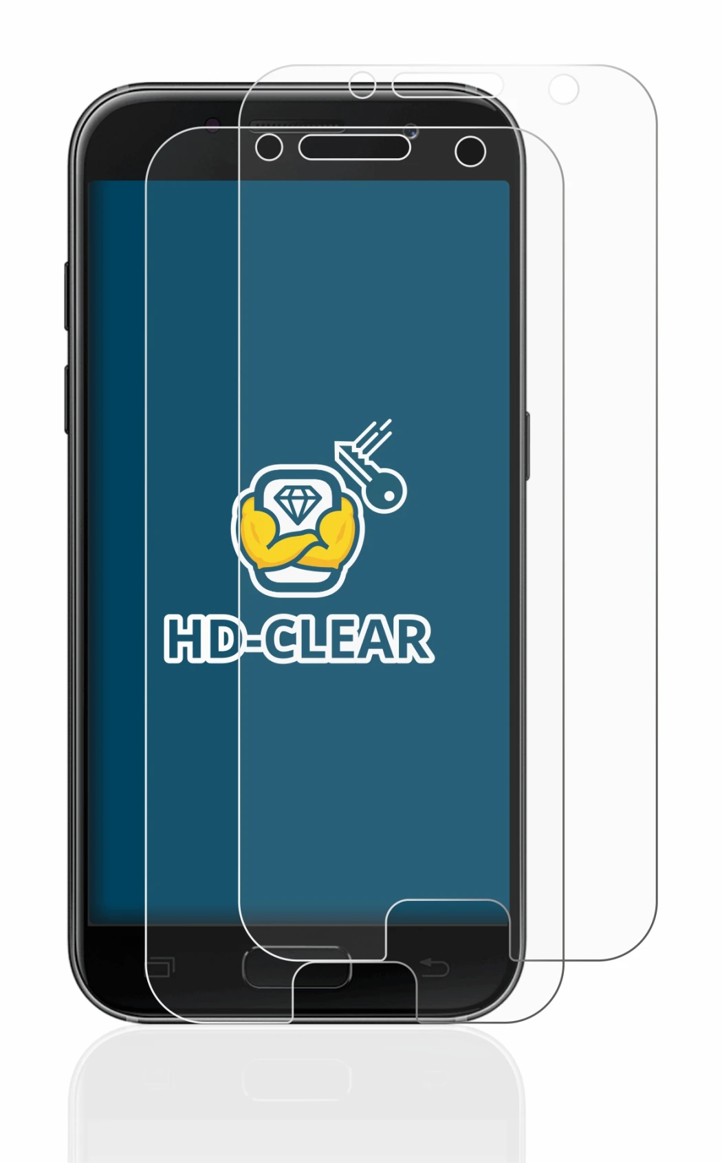 Immagine del dispositivo Samsung Galaxy A3 2017 con un'ampia varietà di protezioni per lo schermo.