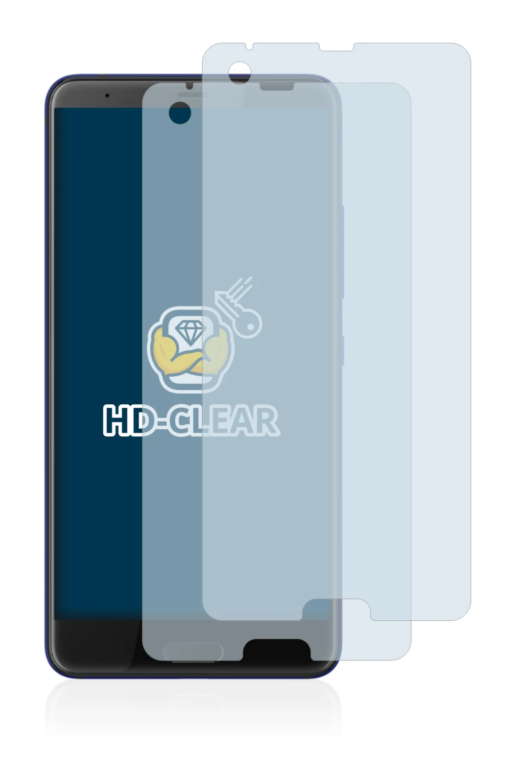 Immagine del dispositivo HTC U Ultra con un'ampia varietà di protezioni per lo schermo.