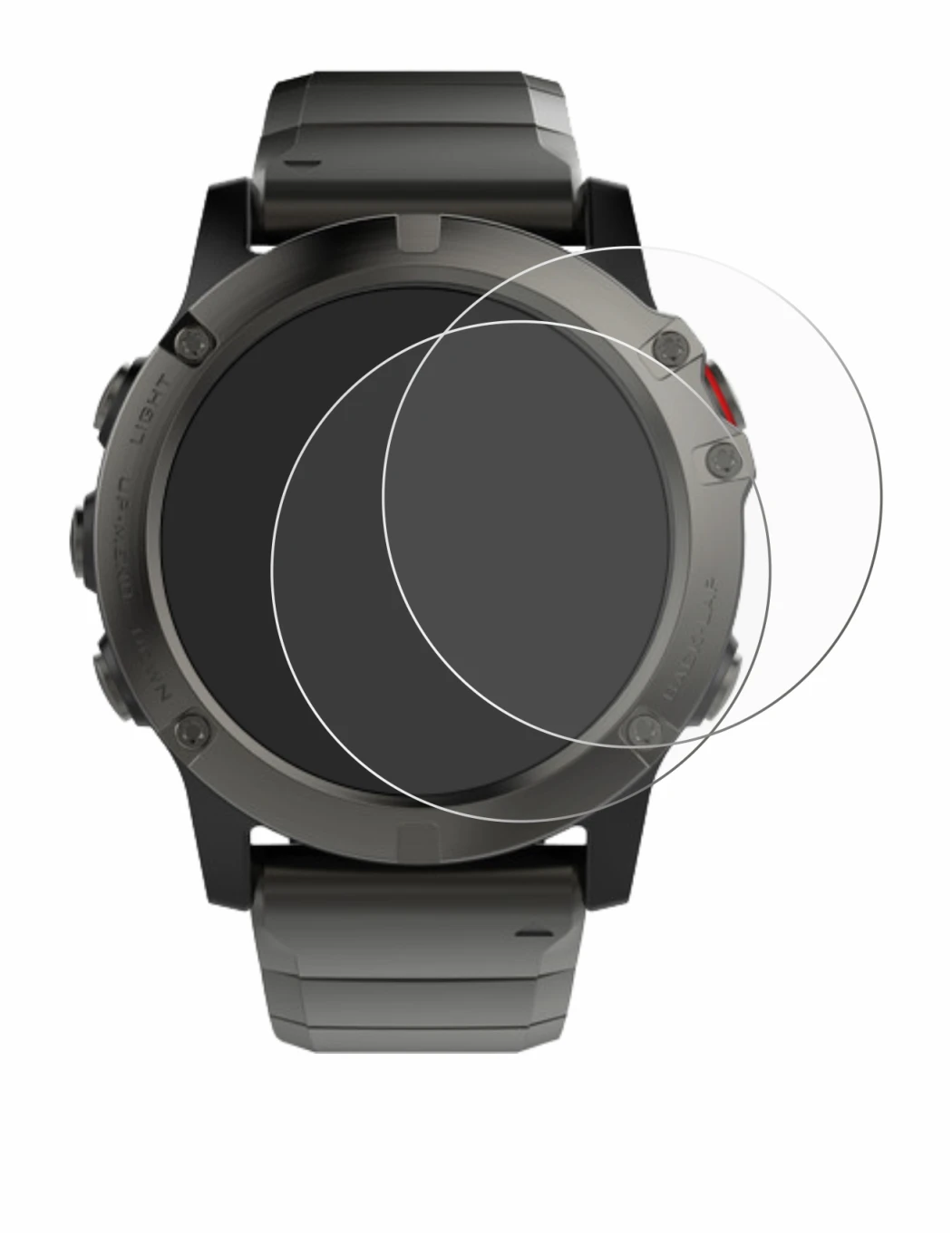 Immagine del dispositivo Garmin Fenix 5X (51 mm) con un'ampia varietà di protezioni per lo schermo.