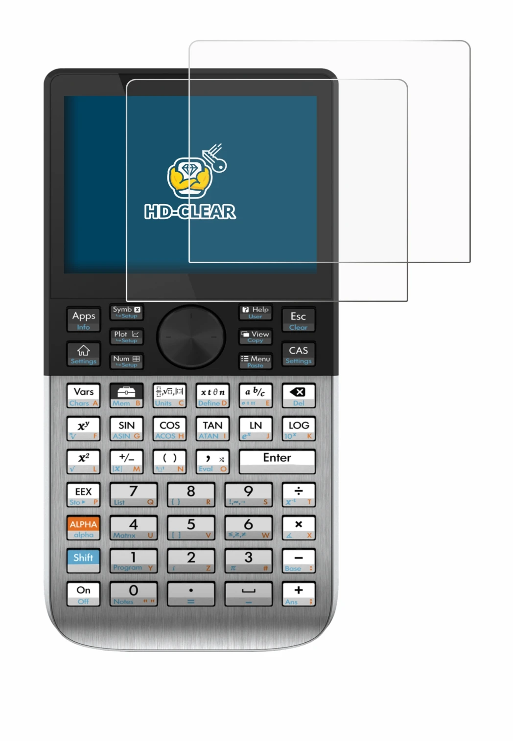 Immagine del dispositivo HP Prime con un'ampia varietà di protezioni per lo schermo.