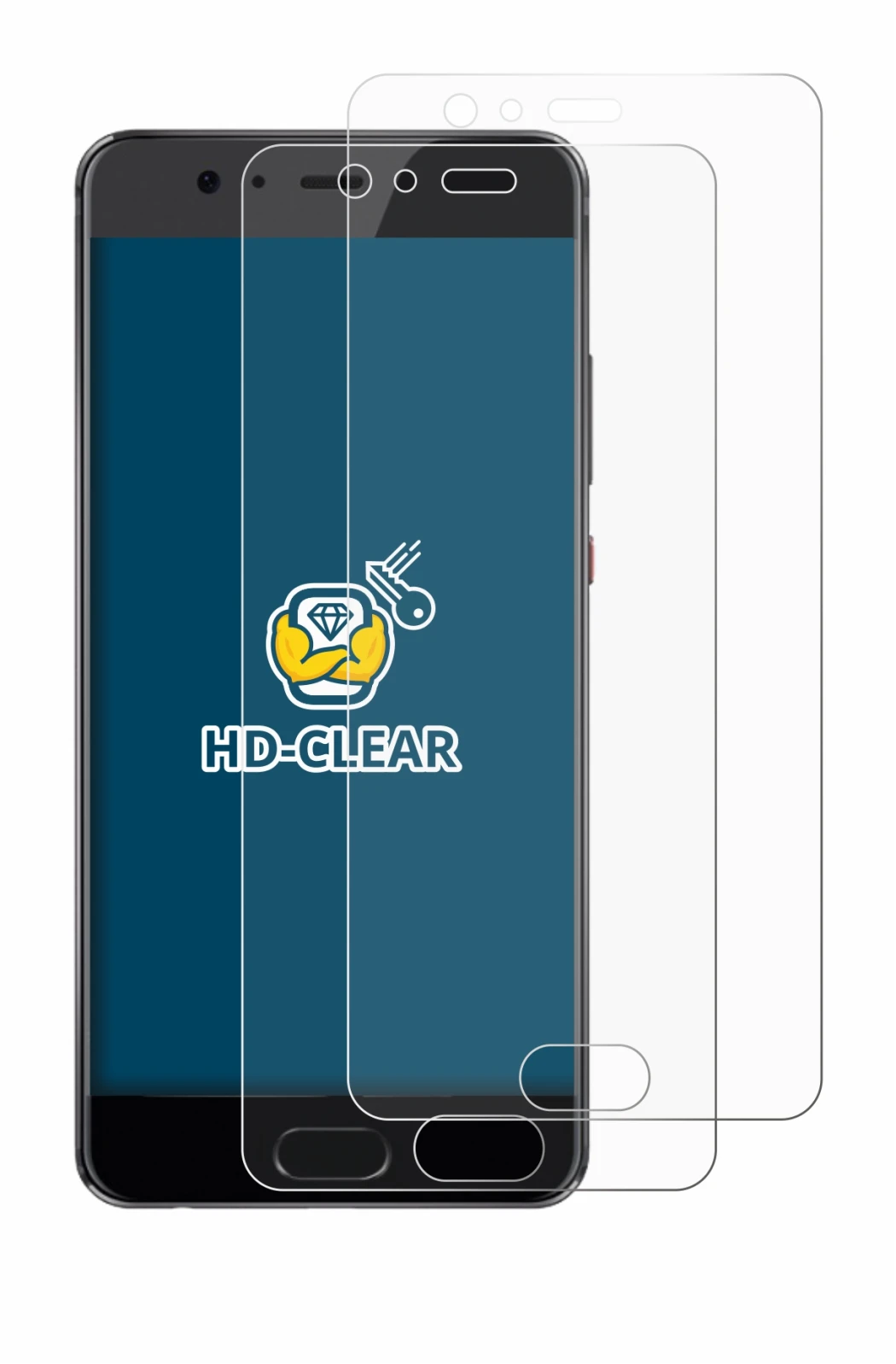 Immagine del dispositivo Huawei P10 Plus con un'ampia varietà di protezioni per lo schermo.