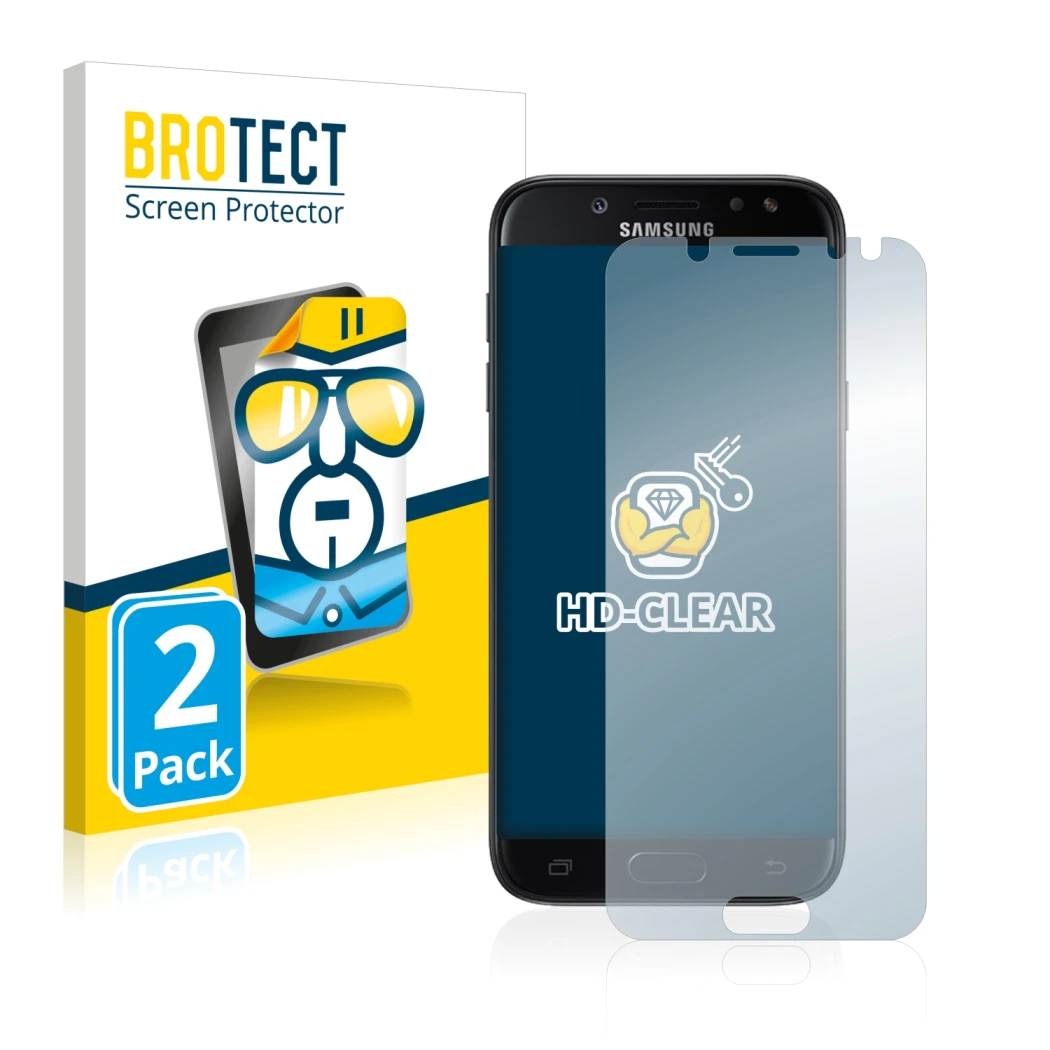 Parte frontale di una confezione del prodotto con il logo del marchio BROTECT. Accanto è raffigurato il dispositivo Samsung Ga