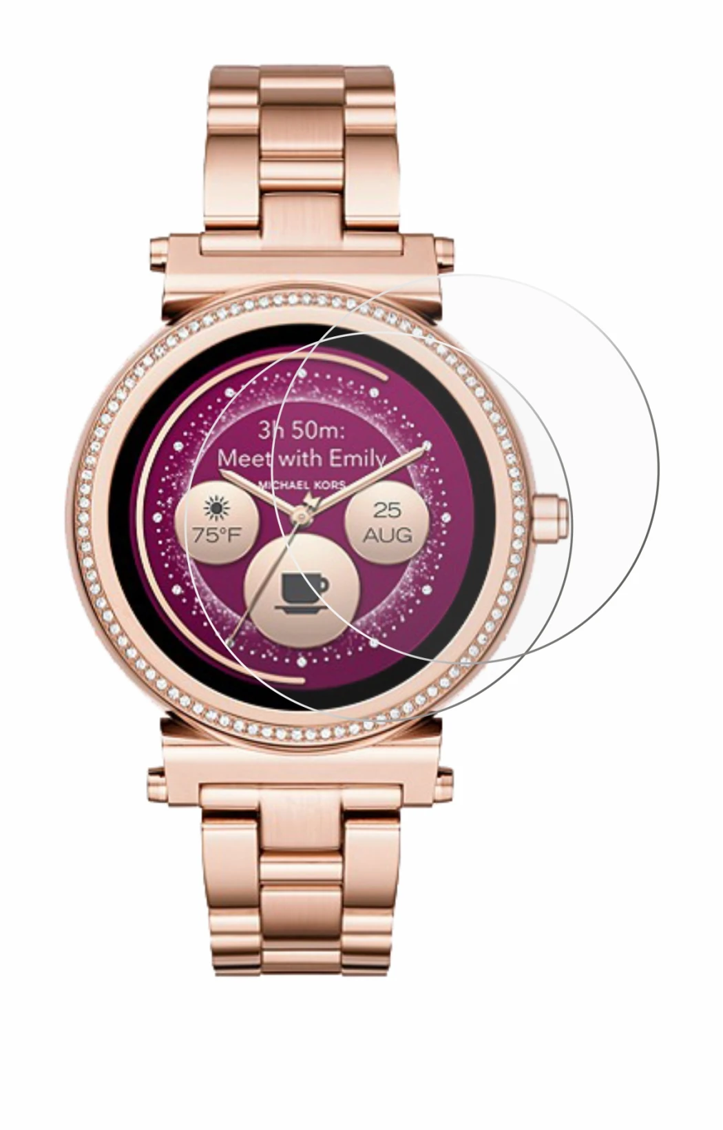 Immagine del dispositivo Michael Kors Access Sofie con un'ampia varietà di protezioni per lo schermo.