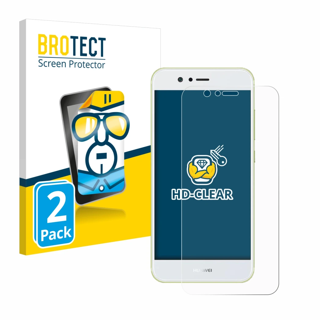 Parte frontale di una confezione del prodotto con il logo del marchio BROTECT. Accanto è raffigurato il dispositivo Huawei Nov