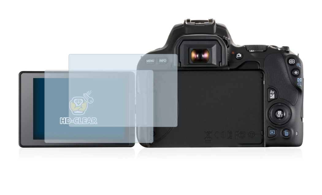 Immagine del dispositivo Canon EOS 200D con un'ampia varietà di protezioni per lo schermo.