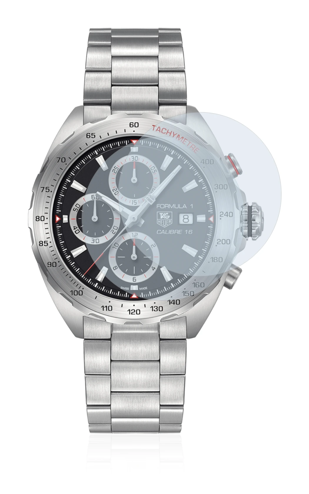 Immagine del dispositivo TAG Heuer Formula 1 (44 mm) con un'ampia varietà di protezioni per lo schermo.