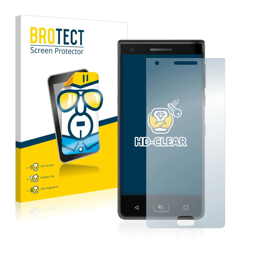 Parte frontale di una confezione del prodotto con il logo del marchio BROTECT. Accanto è raffigurato il dispositivo BlackBerry