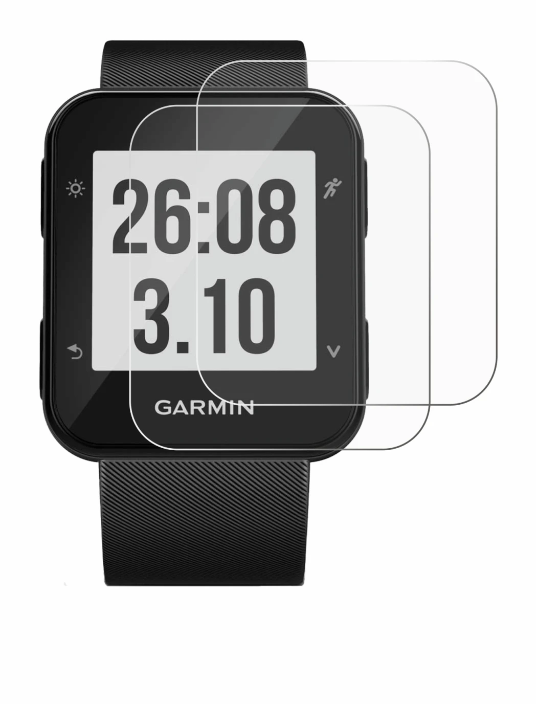 Immagine del dispositivo Garmin Forerunner 30 con un'ampia varietà di protezioni per lo schermo.