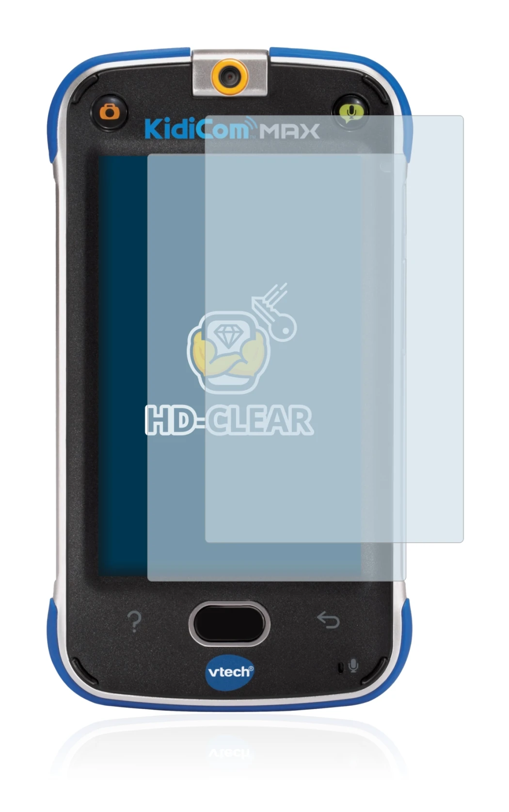 Immagine del dispositivo Vtech Kidicom Max con un'ampia varietà di protezioni per lo schermo.