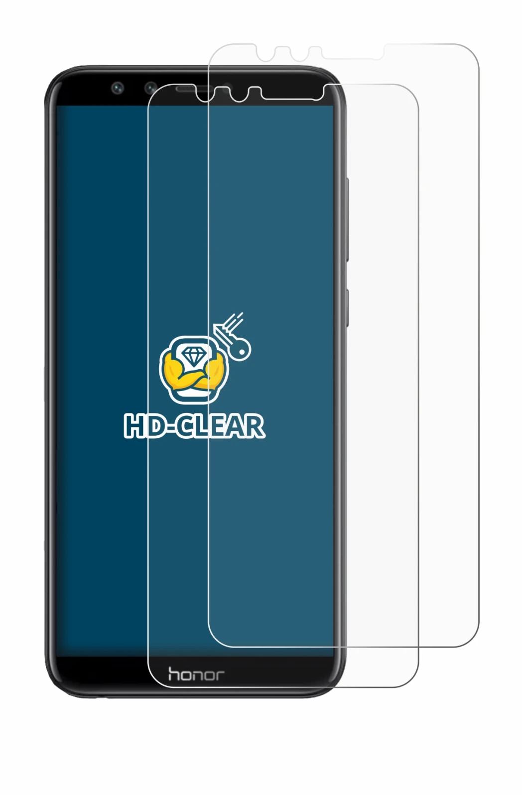 Immagine del dispositivo Honor 9 Lite con un'ampia varietà di protezioni per lo schermo.