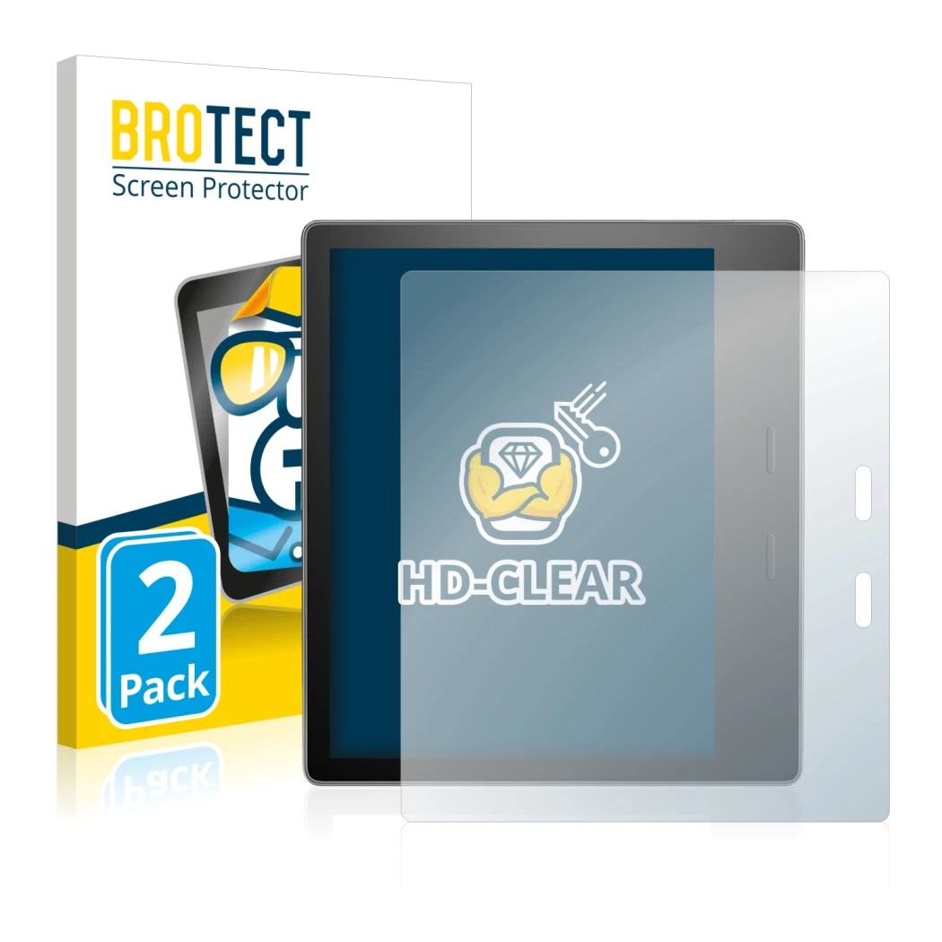 Parte frontale di una confezione del prodotto con il logo del marchio BROTECT. Accanto è raffigurato il dispositivo Amazon Kin