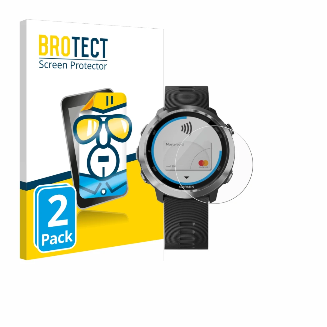 Parte frontale di una confezione del prodotto con il logo del marchio BROTECT. Accanto è raffigurato il dispositivo Garmin For
